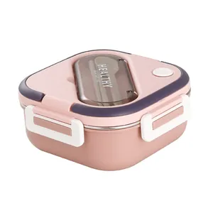 Scatola per il pranzo in acciaio inox 304 rosa con scomparto per utensili e coperchio