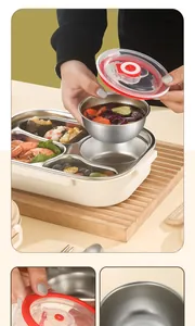 Vista detallada del interior de acero inoxidable 304 y la tapa hermética de esta bento box