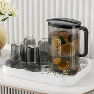 Large Capacity Cold Water Kettle High Temperature Resistant Plastic Pitcher For Juice Milk Cold Brew Tea Home Minimalist Glacier Pattern Beverage Bottle