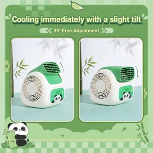 Cartoon panda desktop fan with USB charging and 35-degree adjustable turbine head