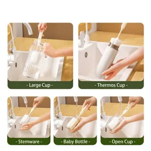 Multifunktionale langstielige Schwammbürste für Wasserflaschen, Gläser und Babyflaschen