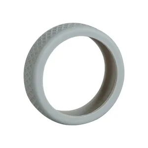 Gray silicone luggage wheel protector cover with anti-slip diamond grid texture for noise reduction