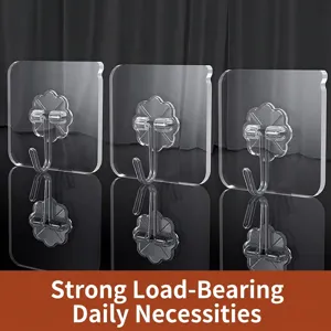 Strong Adhesive Wall Hooks Transparent Waterproof No-Drill Heavy Duty Utility Hooks For Kitchen Bathroom Office Home Storage
