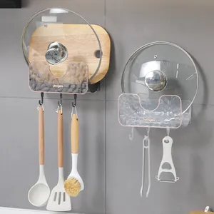 Support Couvercle Casserole PET Ondulation Fixation Murale Sans Perçage Porte-Planche à Découper Avec Crochets Organisateur de Cuisine