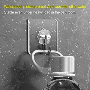 Waterproof heavy-duty transparent adhesive wall hook for drill-free bathroom storage