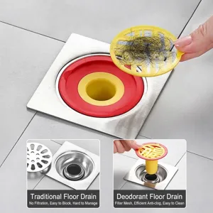 Anti-odor bathroom floor drain core with hair filter for kitchen sewer and shower