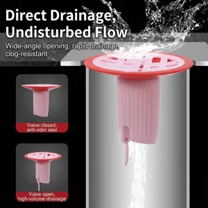Pink anti-odor silicone floor drain core for bathroom sink with high-speed drainage valve