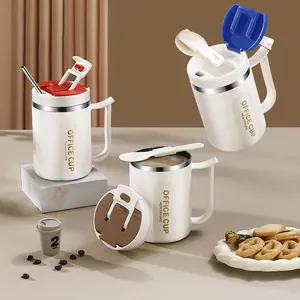 304 Roestvrijstalen Kantoormok Geïsoleerde Koffiebeker Met Deksel Opvouwbare Lepel Telefoonhouder Multifunctionele Bureau Waterbeker