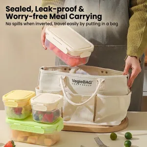 Portable leak-proof lunch box set with canvas carrying bag for outdoor meal prep