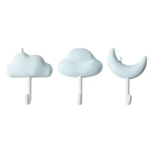 Niedliche hellblaue Wandhaken in Wolken- und Mondform, selbstklebend für Zuhause