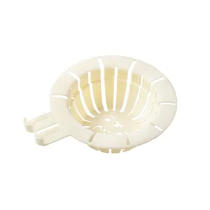 Cream white plastic kitchen sink strainer basket with side hook for drain hole