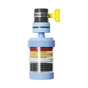 Rotatable faucet water filter with multi-stage mineral beads for kitchen splash protection