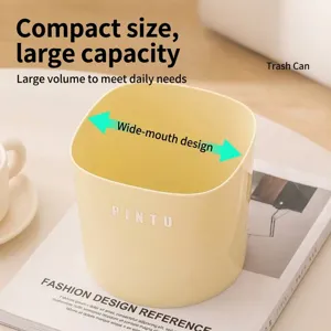 Minimalist cream yellow desktop lidless trash can with wide mouth design