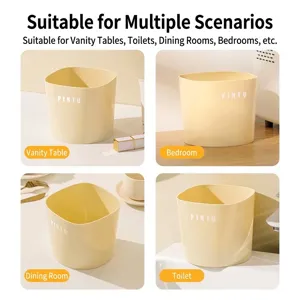 Versatile beige desktop trash can lidless mini waste bin for vanity home and office use