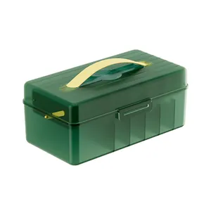 Green semi-transparent desktop cable organizer box with handle for tidy cord storage