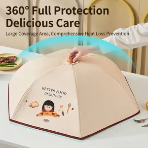 Large foldable insulated food cover with cute cartoon design for kitchen dining table