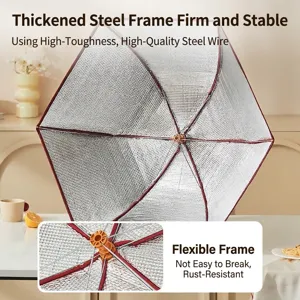 Foldable thermal food cover umbrella with silver insulation lining for home table protection
