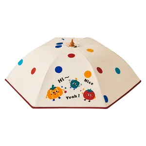 Foldable insulated food cover with cute cartoon vegetable and colorful polka dots