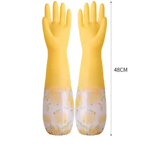 Guantes largos amarillos de goma con forro de felpa y mangas impermeables, de 48 cm