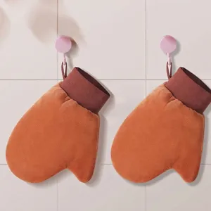 Soft flocking tanning mitt applicator for self-tanner and body lotion with hanging loop