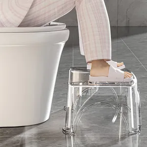 Clear transparent toilet stool footrest for kids and adults in bathroom settings