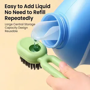 Multifunctional soft-bristled shoe cleaning brush with integrated refillable liquid dispenser