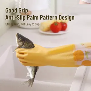 Guantes de limpieza domésticos de goma amarilla impermeables con palma antideslizante