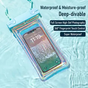 Laser Iridescent Waterproof Phone Pouch Clear Touch Screen Underwater Case For Swimming Diving Rafting Beach Floating Phone Bag