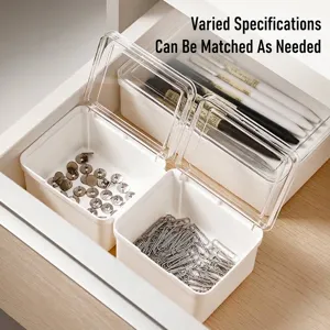 Multi-functional Desktop Drawer Storage Box Transparent Flip Lid Divided Stationery Organizer Box For Office Home Bedroom Kitchen