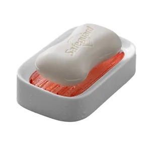 Double-layer draining soap dish for bathroom with white and orange design