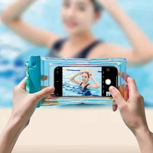 Laser-finish waterproof phone pouch with high transparency for swimming and diving