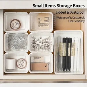 Transparent plastic flip-top drawer organizer boxes for stationery and small items