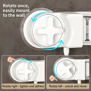 White punch-free suction cup mop holder hook showing vacuum lock rotation mechanism