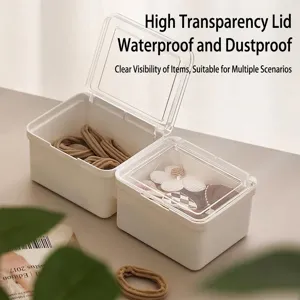White desktop storage organizer with clear flip lid for hair accessories and stationery