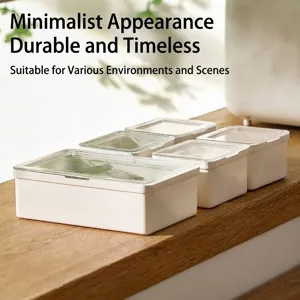 Multi-functional white desk storage boxes with transparent flip lids for office organization