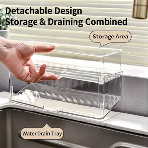 Detachable clear acrylic kitchen sink organizer with drainage tray and two-tier storage