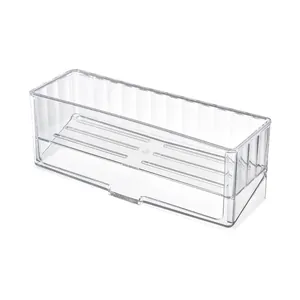 Transparent acrylic sink storage rack with drainage slats for kitchen organization