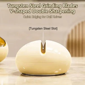 Manual white suction cup knife sharpener featuring a durable tungsten steel V-shaped sharpening slot