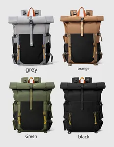 Waterproof roll-top laptop backpack set of four colors for outdoor travel and commute.