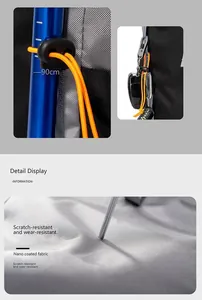 Close-up of scratch-resistant nano coated fabric and 90cm elastic cord for travel backpack
