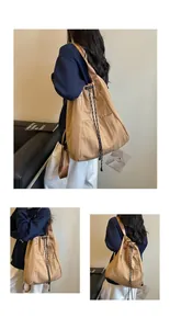 Sac à dos à cordon beige minimaliste avec grande capacité et style sportif polyvalent