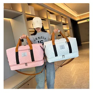 Large capacity travel duffel bag with shoe compartment, waterproof gym bag for women.
