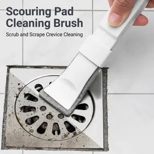 Multifunction Plastic Gap Cleaning Brush Scouring Pad Scraper For Bathroom Kitchen Window Groove Detachable White Gray