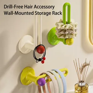 Wall Mounted Hair Accessory Storage Rack No Drill Headband Scrunchie Organizer Hook Multi-functional Bathroom Hair Tie Stand