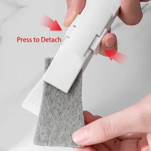 Manual cleaning brush with detachable scouring pad for bathroom and kitchen gap cleaning