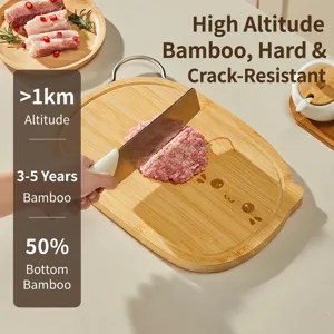 Durable bamboo cutting board with handle and cute engraved cat face for home kitchen use