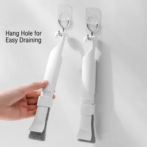 2-in-1 bathroom cleaning brush with scouring pad and scraper for gap stain removal