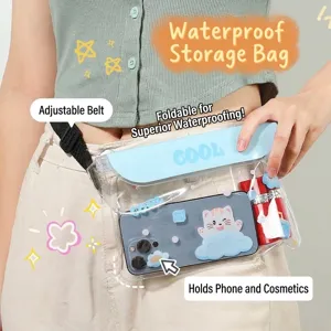 Transparent waterproof phone pouch with adjustable waist strap for swimming diving