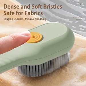 Multifunctional liquid dispensing laundry and shoe cleaning brush with soft bristles