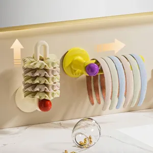 Rotatable wall-mounted hair accessory storage hooks for headbands and scrunchies